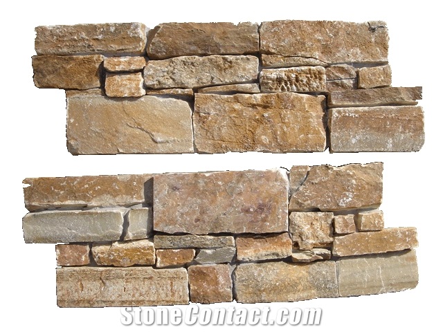 Yellow Cement Ledge Stone Wall Cladding Panel, Cultured Slate Stone Wall Panel