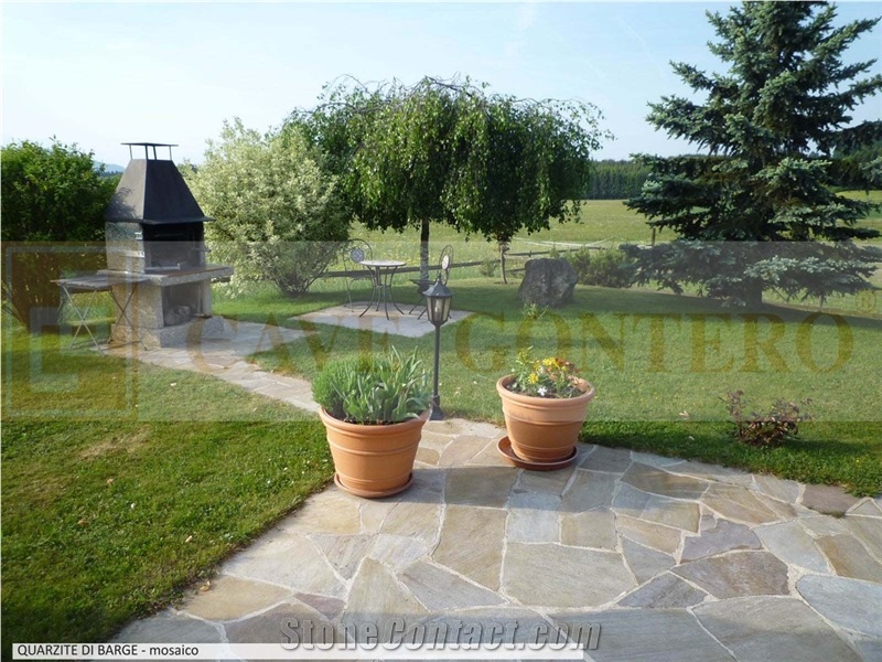 Quarzite Di Barge Grigio Crazy Paving Walkway, Flagstone Patio