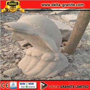 Dolphin Sculpture, Beige Granite Sculpture & Statue Dolphin Sculpture, Beige Granite Sculpture & Statue
