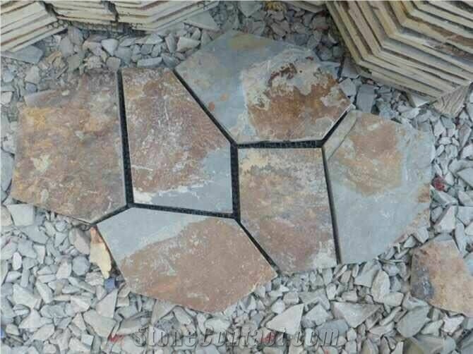 China Rusty Slate Crazy Paving,Slate Net Paste,Slate Paving on Mesh,Random Flag Stone, Rusty Slate Flagstone