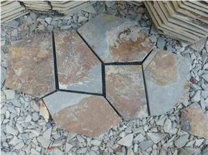 China Rusty Slate Crazy Paving,Slate Net Paste,Slate Paving on Mesh,Random Flag Stone, Rusty Slate Flagstone