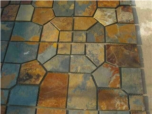 China Rusty Slate Crazy Paving,Slate Net Paste,Slate Paving on Mesh,Random Flag Stone, Rusty Slate Flagstone