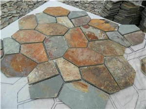 China Rusty Slate Crazy Paving,Slate Net Paste,Slate Paving on Mesh,Random Flag Stone, Rusty Slate Flagstone