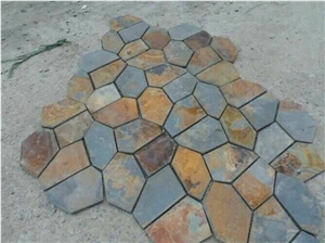 China Rusty Slate Crazy Paving,Slate Net Paste,Slate Paving on Mesh,Random Flag Stone, Rusty Slate Flagstone