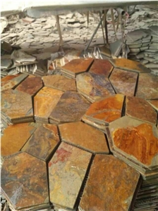 China Rusty Slate Crazy Paving,Slate Net Paste,Slate Paving on Mesh,Random Flag Stone, Rusty Slate Flagstone