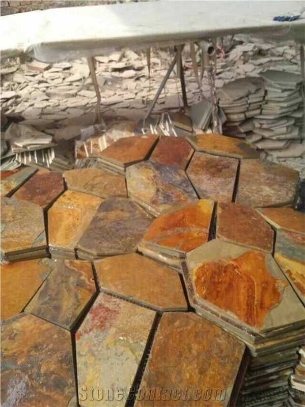 China Rusty Slate Crazy Paving,Slate Net Paste,Slate Paving on Mesh,Random Flag Stone, Rusty Slate Flagstone