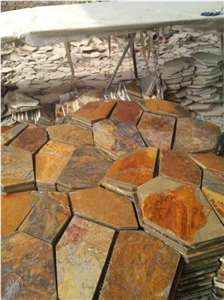 China Rusty Slate Crazy Paving,Slate Net Paste,Slate Paving on Mesh,Random Flag Stone, Rusty Slate Flagstone