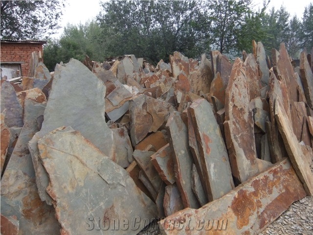 China Rusty Slate Random Pavering,Slate Rondom Flagstone, Irregular Flagstone Landscape,Ledge Stone for Wall Panel Decor,Slate Crazy Size