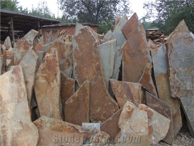 China Rusty Slate Random Pavering,Slate Rondom Flagstone, Irregular Flagstone Landscape,Ledge Stone for Wall Panel Decor,Slate Crazy Size