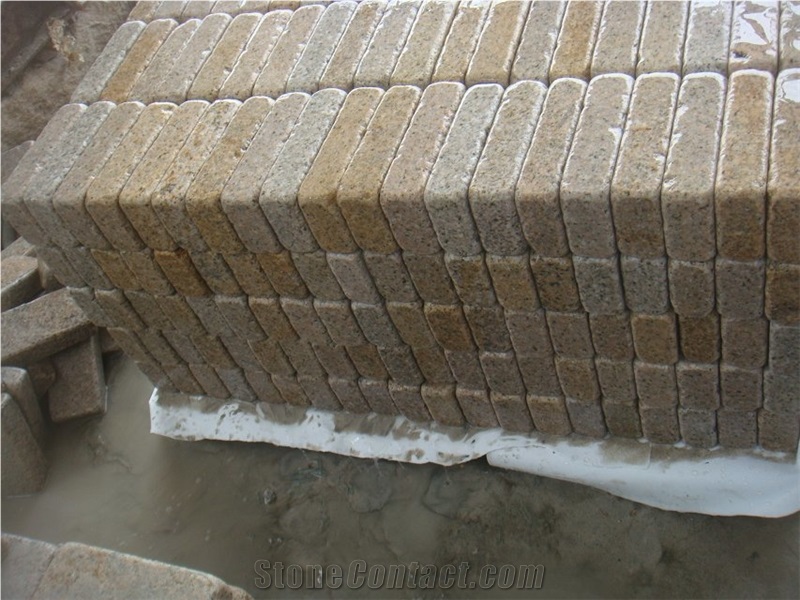 G682 Paving Stone/Yellow Granite Paving Stone/Cobble and Cube Stone / Tumbled Yellow Cobble Stone / Walkway Pavers