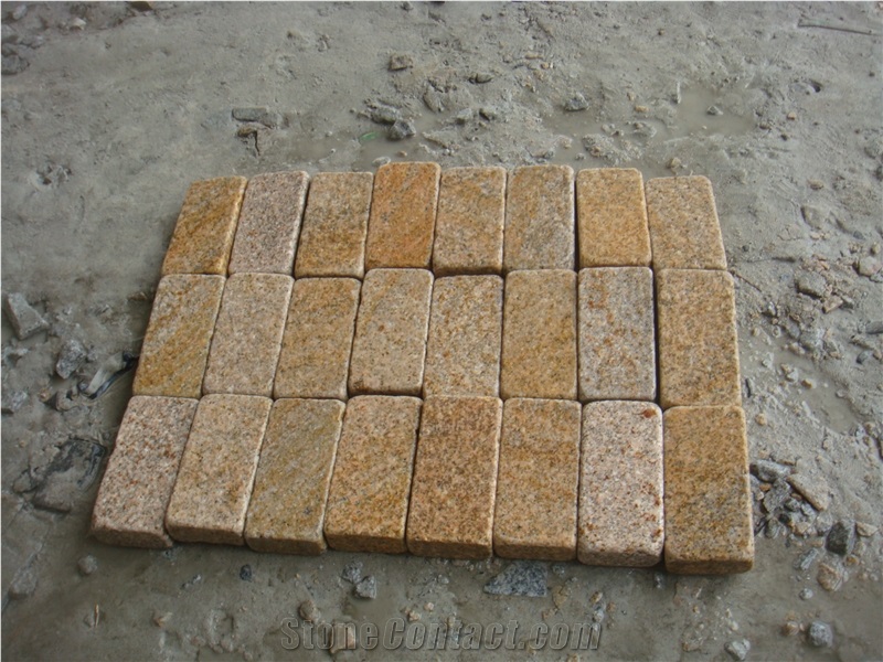 G682 Paving Stone/Yellow Granite Paving Stone/Cobble and Cube Stone / Tumbled Yellow Cobble Stone / Walkway Pavers
