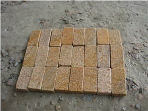 G682 Paving Stone/Yellow Granite Paving Stone/Cobble and Cube Stone / Tumbled Yellow Cobble Stone / Walkway Pavers