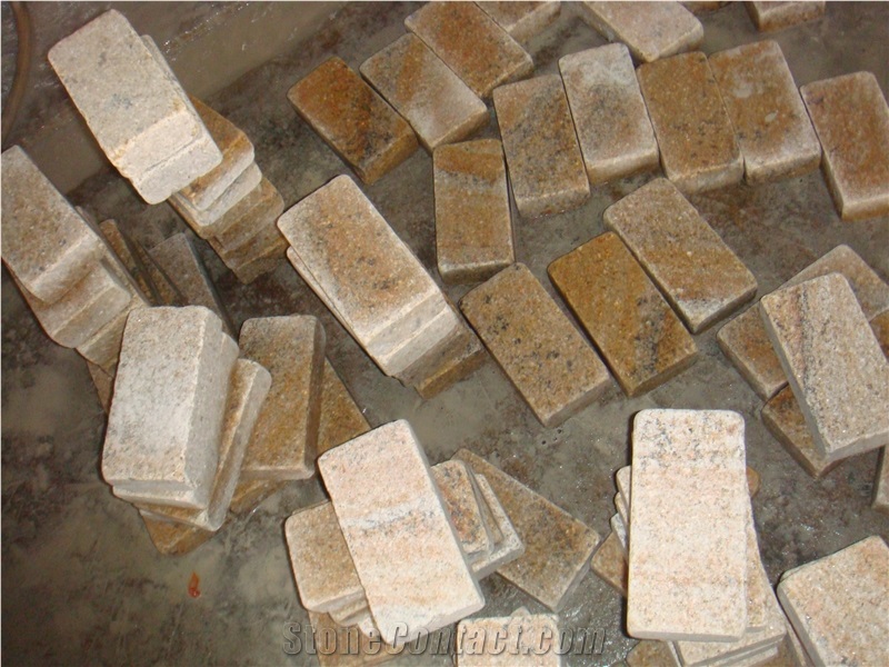 G682 Paving Stone/Yellow Granite Paving Stone/Cobble and Cube Stone / Tumbled Yellow Cobble Stone / Walkway Pavers