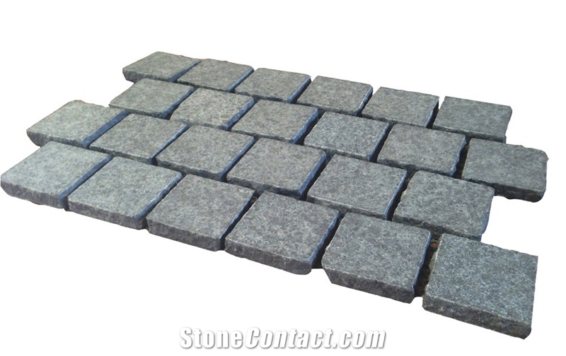 G684 Black Basalt Cobble on Mesh,China Black Basalt,Fuding Black,Raven Black,Black Pearl Cobble Stone,Granite Cobble Stone