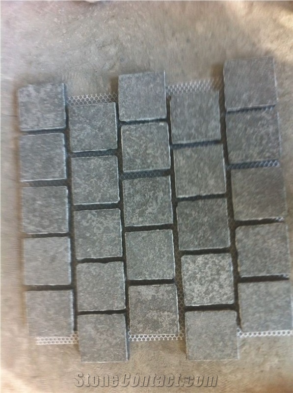 G684 Black Basalt Cobble on Mesh,China Black Basalt,Fuding Black,Raven Black,Black Pearl Cobble Stone,Granite Cobble Stone