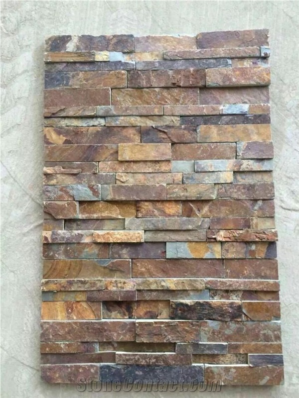 Natural Slate Wall Panel, Stone Veneer, Wall Cladding, Ledgestone, Stacked Stone,Decorative Wall Tile,Nature Culture Stone,Dry Stack Panel,Wall Stone, China Multicolor Slate Wall Cladding