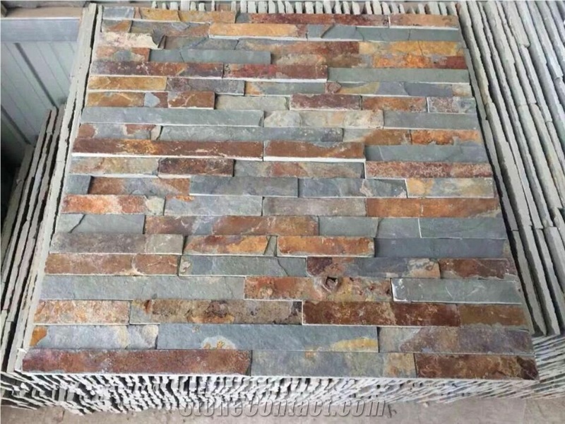 Natural Slate Wall Panel, Stone Veneer, Wall Cladding, Ledgestone, Stacked Stone,Decorative Wall Tile,Nature Culture Stone,Dry Stack Panel,Wall Stone, China Multicolor Slate Wall Cladding
