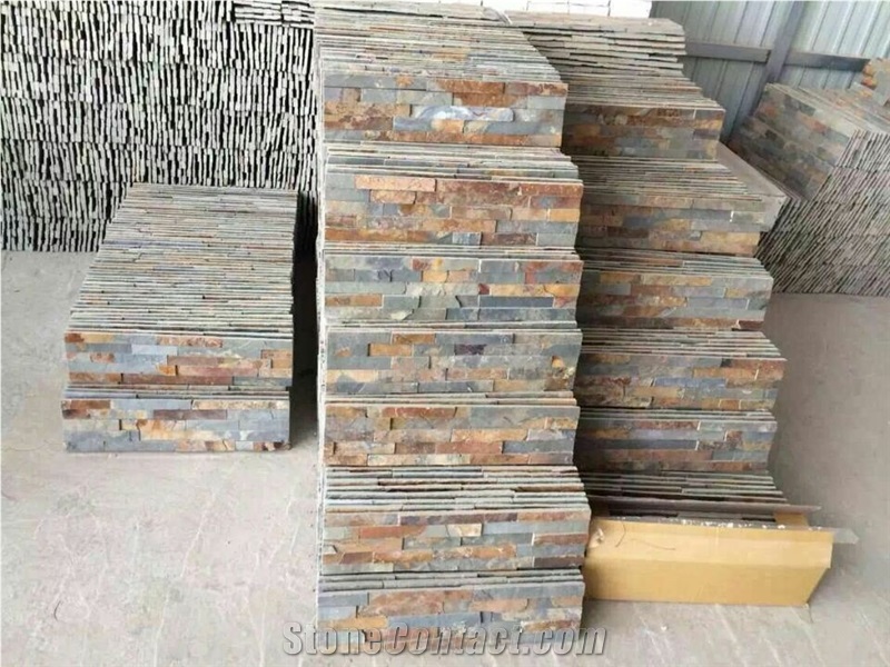 Natural Slate Wall Panel, Stone Veneer, Wall Cladding, Ledgestone, Stacked Stone,Decorative Wall Tile,Nature Culture Stone,Dry Stack Panel,Wall Stone, China Multicolor Slate Wall Cladding