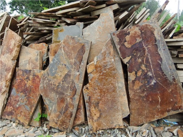 Slate Rondom Flagstone / Rusty Slate Flagstone / Landscaping Stones / Crazy Stone / Irregular Flagstone Landscape