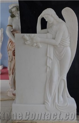 Han White Marble Monument & Tombstone Im04, Han White Marble Angel Scluptured Monument & Tombstone