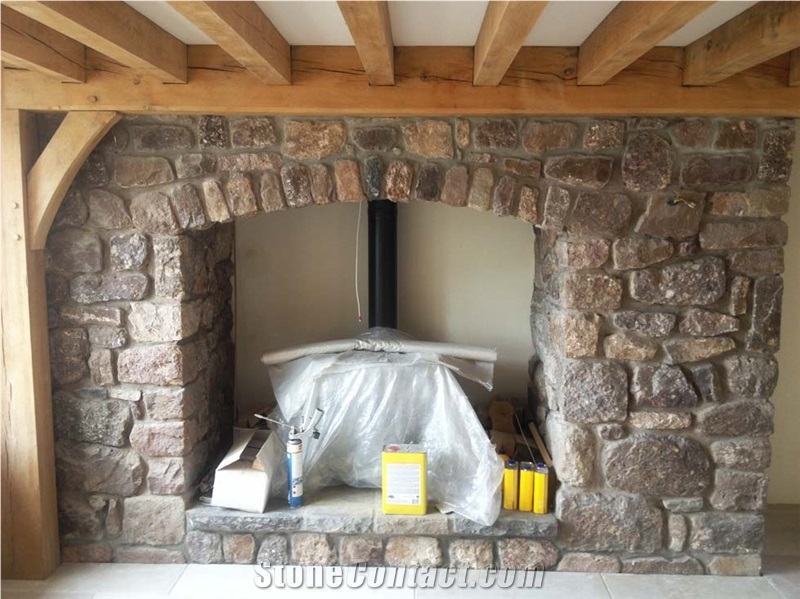 Masonry Fireplace Design with Highland Quartzite Boulders