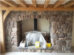 Masonry Fireplace Design with Highland Quartzite Boulders