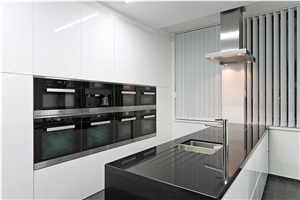 Ebony Field Black Quartz Stone Kitchen Island Top, Bench Top