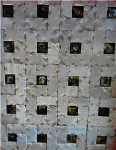 White with Black Pearl Antique Travertine Mosaic Premium