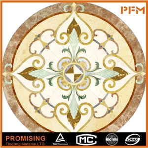 2015 Hot Sale Hotel Interior Excellent Pattern Round Beige Flooring Marble Inlay,Cream Marfil Marble,Sunny Yellow,Dark Emperador Water-Jet