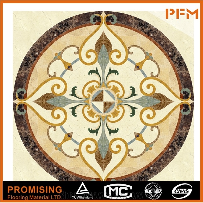 2015 Hot Sale Hotel Interior Excellent Pattern Round Beige Flooring Marble Inlay,Cream Marfil Marble,Sunny Yellow,Dark Emperador Water-Jet