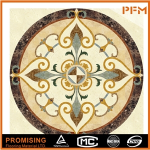 2015 Hot Sale Hotel Interior Excellent Pattern Round Beige Flooring Marble Inlay,Cream Marfil Marble,Sunny Yellow,Dark Emperador Water-Jet