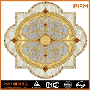 2015 Hot Sale Hotel Interior Excellent Pattern Round Beige Flooring Marble Inlay,Cream Marfil Marble,Sunny Yellow,Dark Emperador Water-Jet