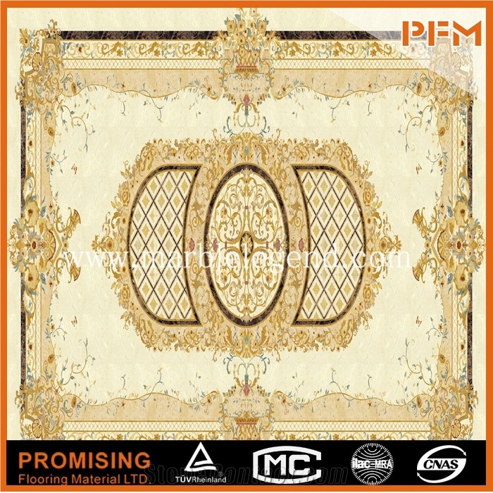 2015 Latest New Style Big Size Beige Polished Carpet Waterject Medallion with Egyptian Yellow Marble,Crema Marfil,Golden Imperial Natural Marble