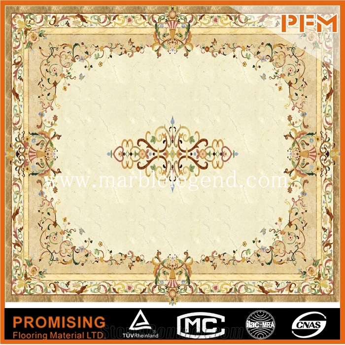 2015 Latest New Style Big Size Beige Polished Carpet Waterject Medallion with Egyptian Yellow Marble,Crema Marfil,Golden Imperial Natural Marble