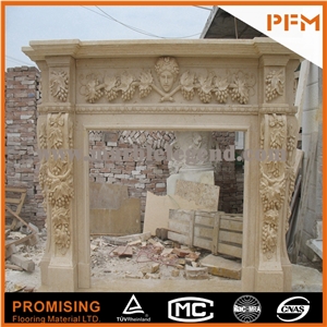 2015 New Design / Western / European Customized Figure / Creamo Bello Marble Beige Marble/ Hand Carving Sculptured Fireplace Mantel