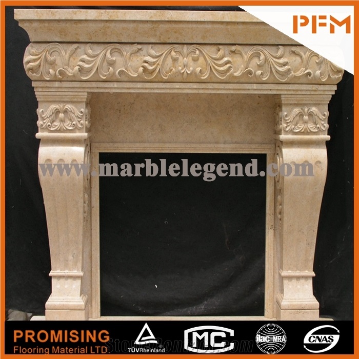 2015 New Design / Western / European Customized Figure / Creamo Bello Marble Beige Marble/ Hand Carving Sculptured Fireplace Mantel