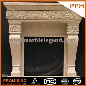 2015 New Design / Western / European Customized Figure / Creamo Bello Marble Beige Marble/ Hand Carving Sculptured Fireplace Mantel