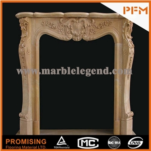 2015 New Design / Western / European Customized Figure / Creamo Bello Marble Beige Marble/ Hand Carving Sculptured Fireplace Mantel