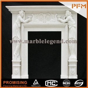 2015 New Design / Western / European Customized Figure / Hand Carving Sculptured Fireplace Mantel / Chinese High Quality Hunan Pure White Marble