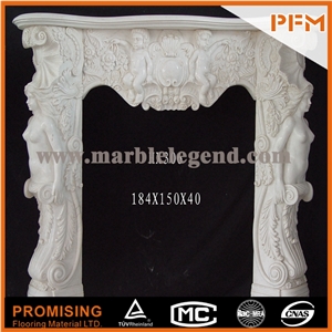 2015 New Design / Western / European Customized Figure / Hand Carving Sculptured Fireplace Mantel / Chinese High Quality Hunan Pure White Marble