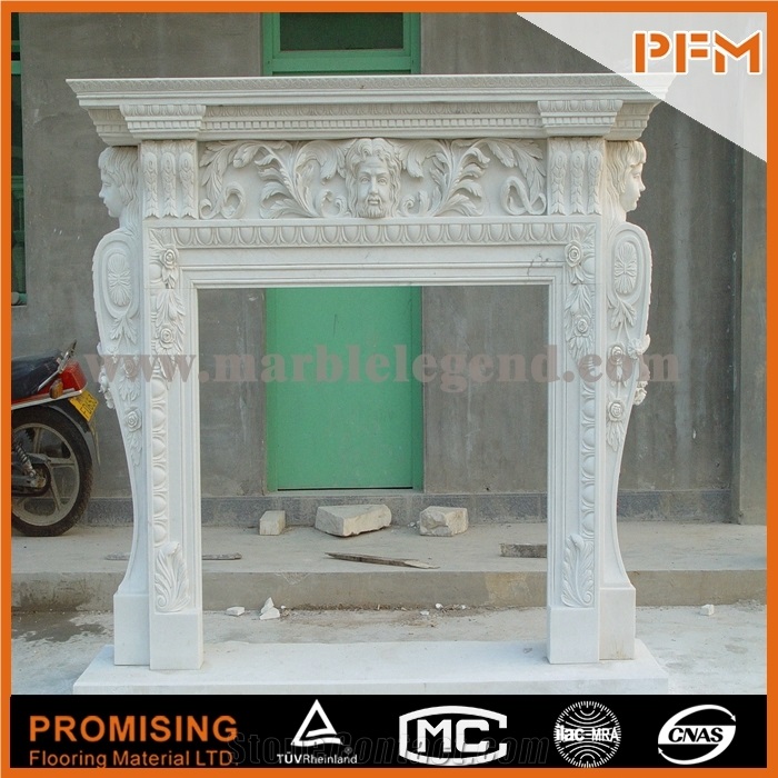 2015 New Design / Western / European Customized Figure / Hunan White Marble Elegant White Marble Hand Carving Sculptured Fireplace Mantel