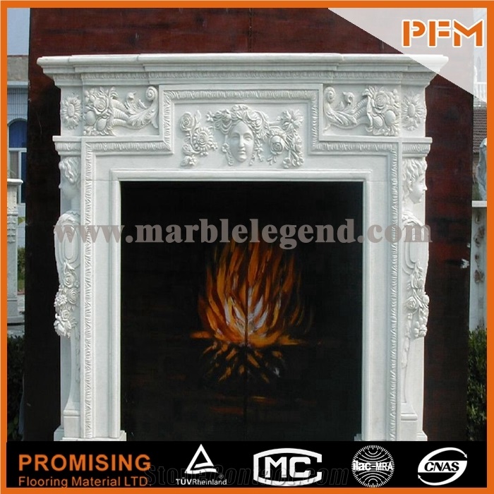 2015 New Design / Western / European Customized Figure / Hunan White Marble Elegant White Marble Hand Carving Sculptured Fireplace Mantel