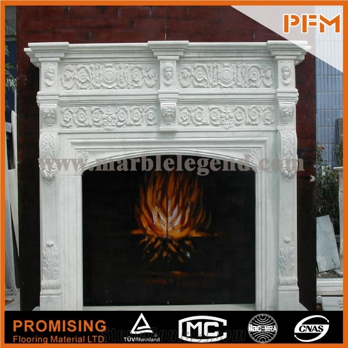 2015 New Design / Western / European Customized Figure / Hunan White Marble Elegant White Marble Hand Carving Sculptured Fireplace Mantel