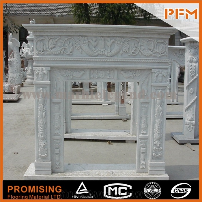 2015 New Design / Western / European Customized Figure / Hunan White Marble Elegant White Marble Hand Carving Sculptured Fireplace Mantel