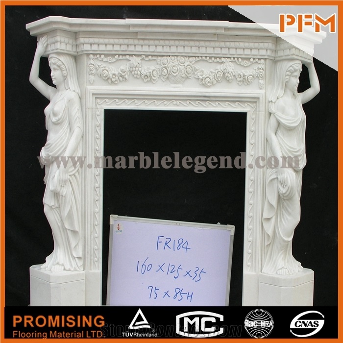 2015 New Design / Western / European Customized Figure / Pure White Marble Hand Carving Sculptured Fireplace Mantel