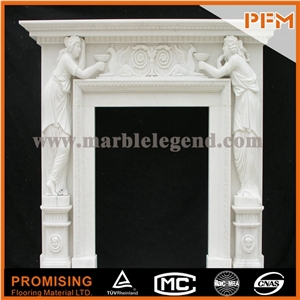 2015 New Design / Western / European Customized Figure / Pure White Marble Hand Carving Sculptured Fireplace Mantel