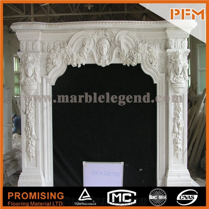 2015 New Design / Western / European Customized Figure / Pure White Marble Hand Carving Sculptured Fireplace Mantel
