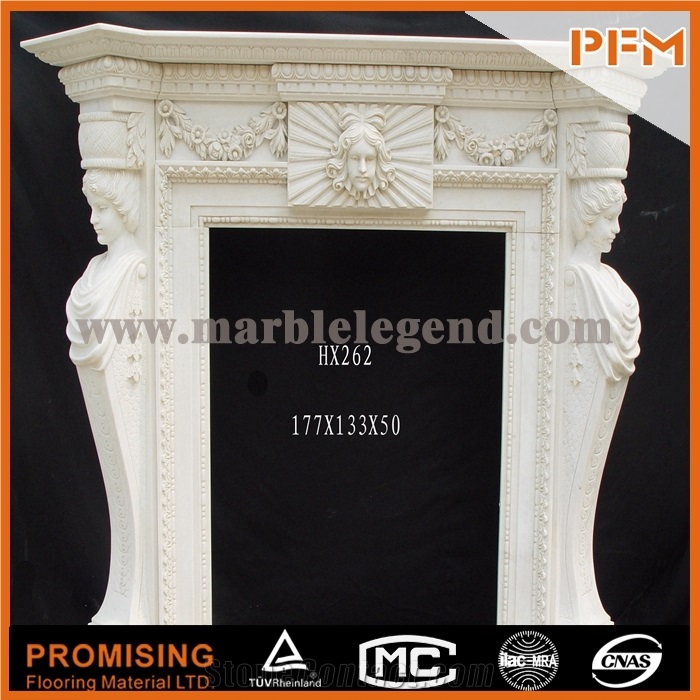 2015 New Design / Western / European Customized Figure / Pure White Marble Hand Carving Sculptured Fireplace Mantel