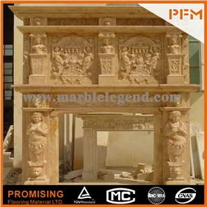 2015 New Design / Western / European Customized Figure / Yellow Gandomac Marble/Hand Carving Sculptured Fireplace Mantel