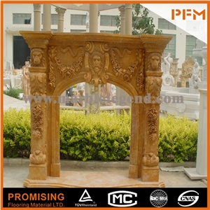 2015 New Design / Western / European Customized Figure / Yellow Gandomac Marble/Hand Carving Sculptured Fireplace Mantel